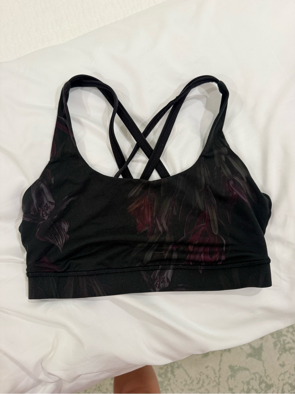 lululemon athletica Black Floral-Accent Strappy Sports Bra